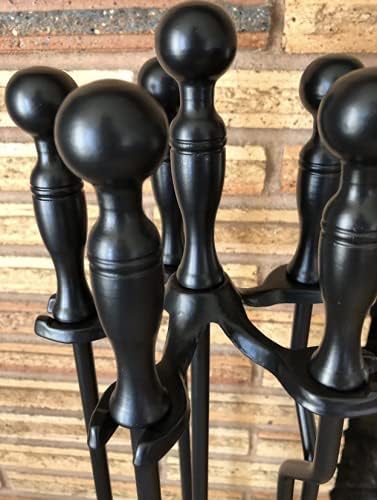 Rocky Mountain Goods 5 Pcs Fireplace Tool Set 31” Large - Shovel, brush, poker, tongs, stand - Heavy duty wrought iron tools with decorative finish - Ergonomic Ball handles (Black)