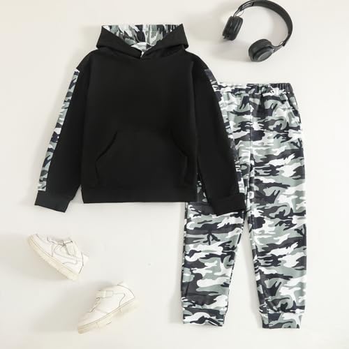 Image of KIDLAGA Toddler Boy Clothes Long Sleeve Hoodie Sweatsuits Tops and Pants Boys Fall Winter Color Block Outfits Set 5-12 Years