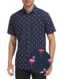 HDE Mens Casual Button Down Shirt S-5XL Big Short Sleeve Floral Hawaiian Print Flamingo - XL