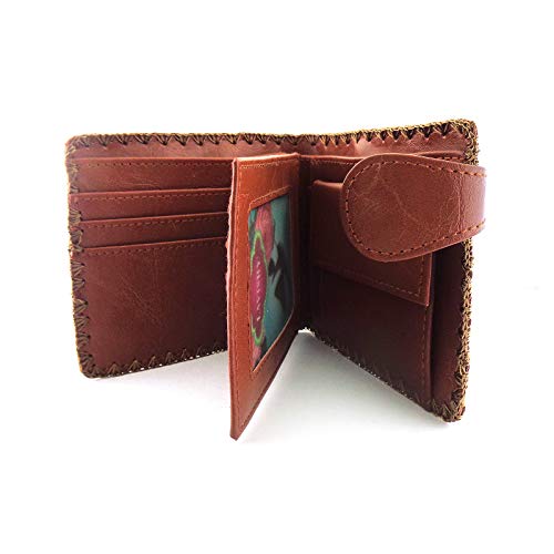 Divine Peacock Peacock Feather Embroidery Vegan Medium Bi-fold Wallet (Brown)4