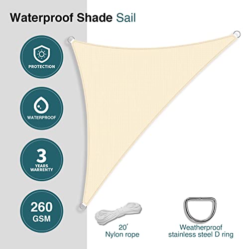 Ecoopts 12'X12'X17' Waterproof Sun Shade Sail Triangle Canopy Cover Uv Blockage For Outdoor Patio Pergola Backyard Garden (Beige) #TOP2