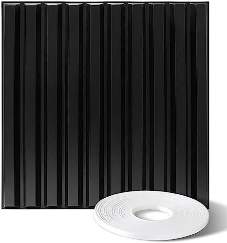 STICKGOO 12 PCS 3D Main String Wall Panels, 19.7" x 19.7" x 0.7", Decorative PVC Wall Tiles with A Free Double-Sided Tape, 3D Textured Wall Panels for Interior Wall Decor, 32 Sq.Ft, Black