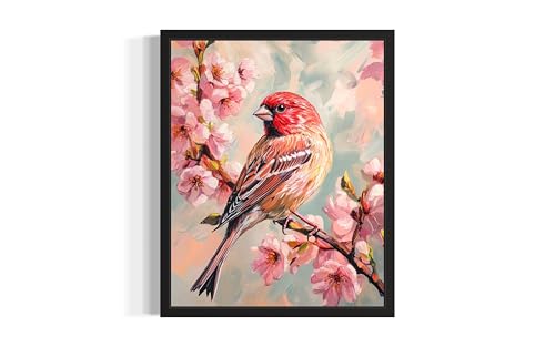 House Finch Wall Art Print Poster, Floral Bird Tree Branch Nature Bedroom Bathroom Restroom Decor 157B (House Finch, 11x14 inches, Unframed)