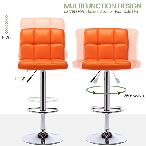 Vogue Furniture Direct Pu Leather Square Bar Stools, Modern Adjustable Swivel Barstools With Back, Armless Airlift Counter Height Chairs For Kitchen Dining Pub Cafe, Set Of 2 (Orange) #TOP4