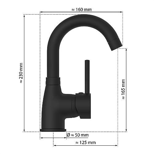 EISL Waschtischarmatur Futura, Wasserhahn Bad Schwarz, Badarmatur – Ansicht 5