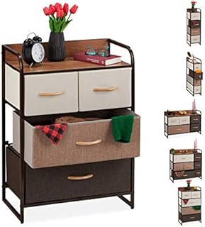 Relaxdays Dresser, 4 Drawer Compartments, with Shelf, 4 Folding Baskets, Fabric, Steel Frame, 79x58x31.5 cm, Brown, 79 x 58 x 31.5 cm