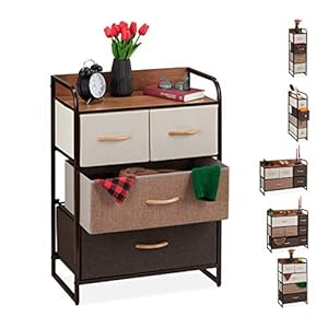 Relaxdays ladekast, 4 lades, met plateau, opvouwbare manden, stoffen kast, stalen frame, HBD 79 x 58 x 31.5 cm, bruin