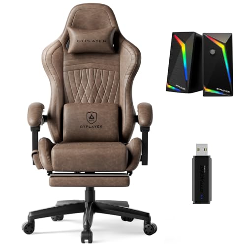 Image of GTPLAYER Gaming Chair Bundle with Integrated Speakers, RGB Computer Speakers & USB Adapter - Ergonomic Music Chair for Surround Sound, Wireless & Complete Entertainment Setup, Light Brown
