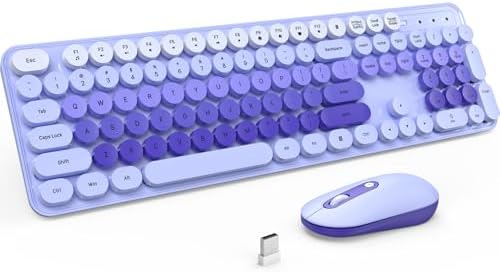 Wireless Keyboard and Mouse, Silent Keyboard Mouse Combo, Full-Sized Colorful Typewriter Keyboard with Round Keycaps, 2.4G Cute Mouse Compatible with PC/Laptop/Computer(Purple)