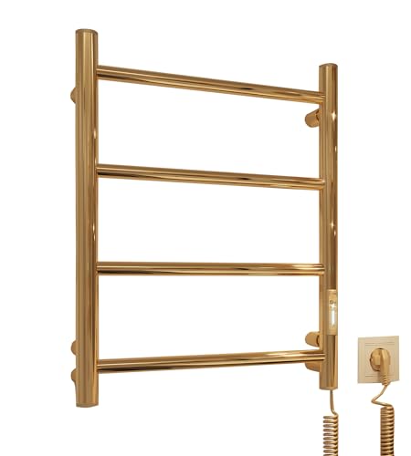 Gold - Radiador de toallas eléctrico, 505 x 400 mm, acero inoxidable 304, 35 W, montaje en pared, IP44, con termostato y temporizador