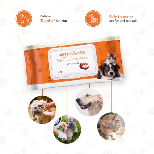Image of Amazon Basics Pet Grooming Wipes | Mild Scent | Odor Control | Moisturizing | Antibacterial | Safe for All Dogs, Cats, Puppies, Kittens | Suited for Travel & Outdoors | 300 Count (100 x 3 Pack)