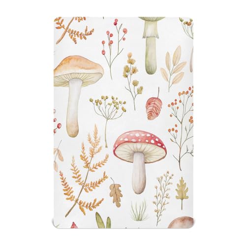 Image of Kigai Watercolor Mushroom Crib Sheet for Boys and Girls Jersey Knit Fitted Baby Sheets for Standard Crib and Toddler Mattresses, Cozy Soft Breathable 28 x 52 inch