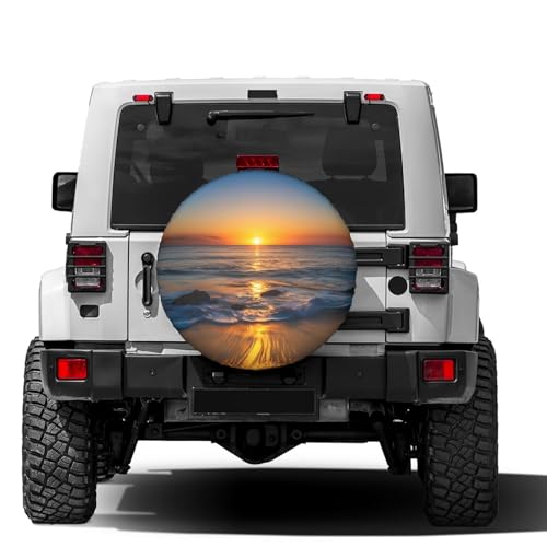 Image of Colorful Sun Over The Sea Waves Reflections Tropics Spare Tire Cover Dust-Proof Wheel Tire Cover Fit Trailer, RV, SUV and Many Vehicle 17 Inch