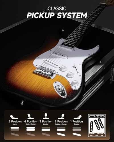 Image of DONNER DST-80 Electric Guitar 39 inch Beginner Electric Guitar Kit with Amp, Classic SSS Pickup Complete with Gig Bag, Tuner, Capo, Strap, Picks, and Free Online Lessons
