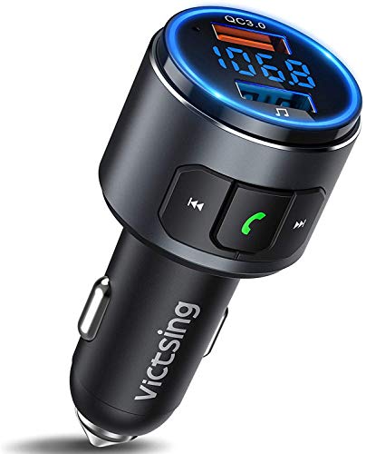 Transmisor FM Bluetooth 5.0 para Coche, [Luz LED Anillo] QC3.0 VicTsing Mini Transmisor Bluetooth Manos Libres con Siri Asistente, Reproductor MP3 Coche, Adaptador de Radio Hi-Fi M�sica Spotify