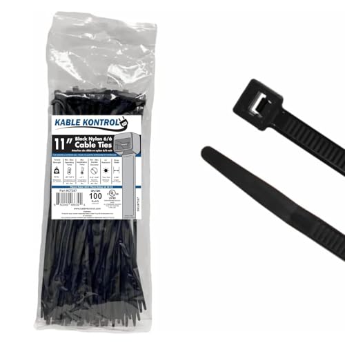 Kable Kontrol Cable Zip Ties, 11 Inch, 100 Pcs, 50lbs Test, Black