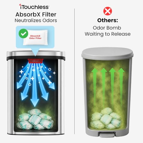 Image of 13 Gallon PRESS-OPEN Diaper Pail - 135 Diaper Capacity Stainless Steel Baby Trash Can with AbsorbX Odor Filter, Extra-Wide Opening, No Refills Needed, for Nursery Diaper & Adult Incontinence Underwear