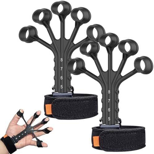 フィンガーパワー 2個セット フィンガートレーナー ハンドグリップ 握力 トレーニング 握力回復 5~8kg握力強化訓練 グリップ 握力 指の持久力、安定性、爆発力 強度調節可能 握力トレーナー 使用簡単 左右同時に握力トレーニング (ブラック*2)