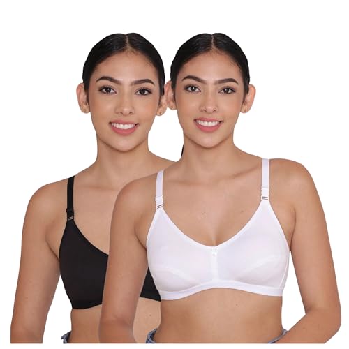 Image of INKURV Everyday Bra for Women's and Girls | Non Padded | Non Wired | Full Coverage Bra in Rich Cotton Fabric - Paris | Combo of 2 |