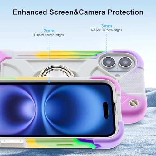 Image of MARKILL Compatible with iPhone Case with Ring Stand, Military Grade Drop Protection Full Body Rugged Heavy Duty Protective Durable Cover iPhone. (Rainbow White, iPhone 16 Plus 6.7 inch)