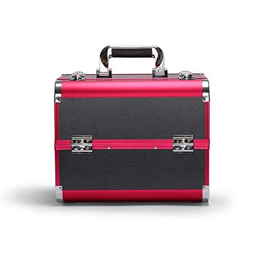 Adson Professional Makeup Box Cosmetics Case Jewelry Organiser Vanity Make Up Storage Box Beauty Train Case Lockable with Keys (Black & Pink) 32x21x26cm - Image 9 thumbnail