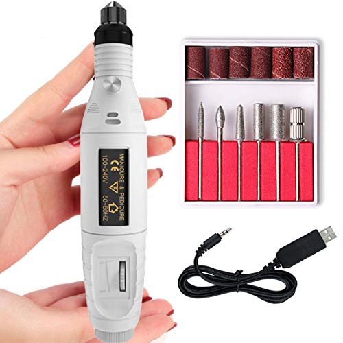 Pulidor De Uñas Electric Profesional Manicura, Pulidor Taladro Nail Pulidora Torno Nail Art File Drill 6 en 1 Velocidad Ajustable Kit Taladro del Clavo Máquina Electrónica para Hogar y Salón