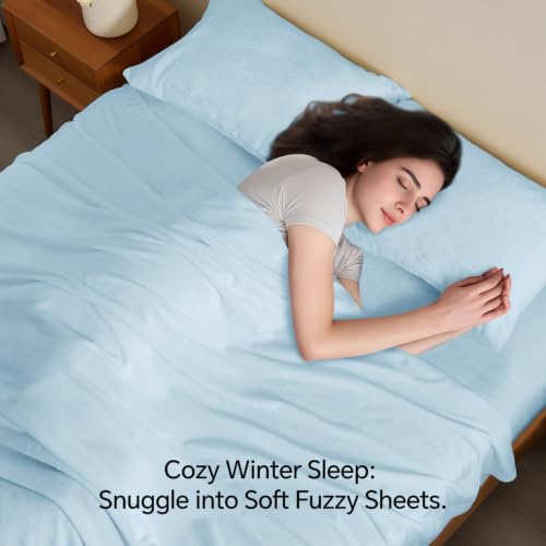 Image of BEDELITE Flannel Sheet Set, California King Size, Blue, 4 Pieces