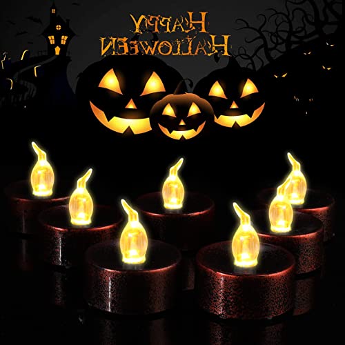 Jian Ya Na 12Pcs Tea Light Halloween Christmas Thanksgiving Flameless Led Candles 1.4 Inch Flickering Amber Festival Decor Battery Operated (Black) #TOP4