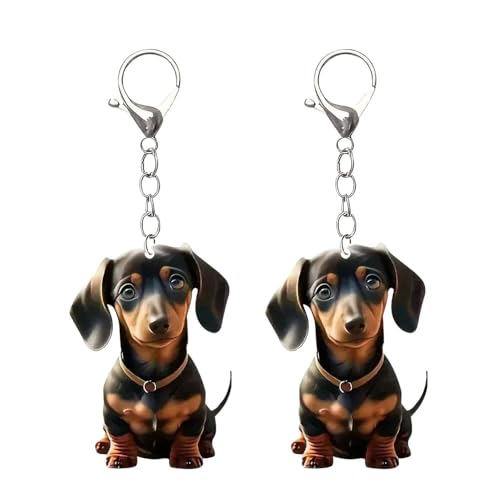 2 Stück Langohr-Hundeautoanhänger, Acrylanhänger, Süße Hundeanhänger, Dackel-Schlüsselanhänger, Geschenkanhänger