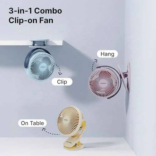 Image of The Better Home Fumato Mini Personal Clip Rechargeable Fan 10 W | 3 Speed USB C Charging | BLDC Silent Motor | 2000 mAh Battery | Up to 6 Hour Backup | Pastel Blue