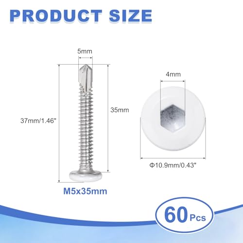 Tornillos autorroscantes M5x35mm cabeza hexagonal plana 60pcs miniatura 2