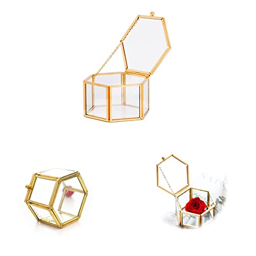 Joyero Geométrico, Cajas para Joyas de Vidrio, Caja De Vidrio Geométrica, Joyero Decorativo de Cristal, Caja de Cristal Pequeña, Joyero De Cristal Dorado, para Collares, Anillos, Pulseras, Joyas Cover