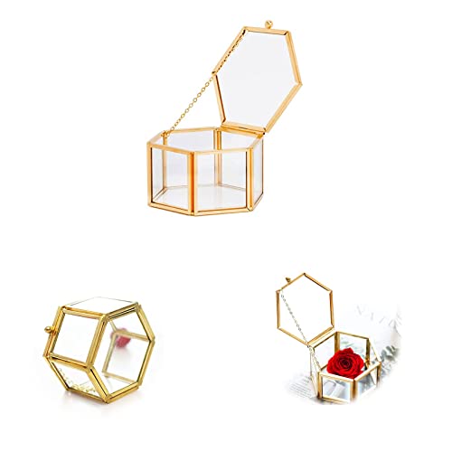 Joyero Geométrico, Cajas para Joyas de Vidrio, Caja De Vidrio Geométrica, Joyero Decorativo de Cristal, Caja de Cristal Pequeña, Joyero De Cristal Dorado, para Collares, Anillos, Pulseras, Joyas