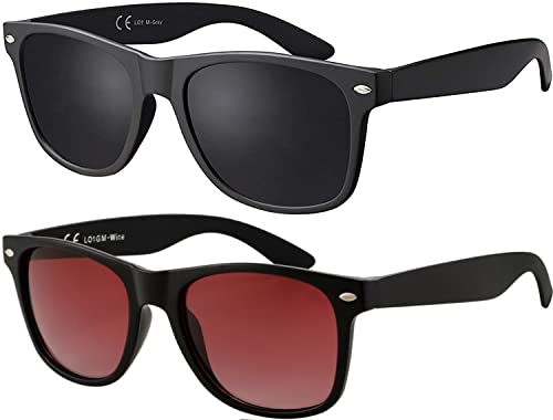 La Optica B.L.M. Gafas de sol para hombre con degradado UV 400 CAT 3 CE para mujer Nerd Sport – negro mate (cristales: rojo gradiente, negro), 2 vasos de color negro mate, degradado gris y rojo