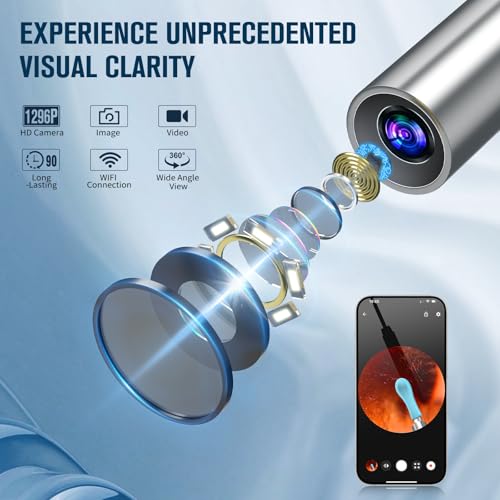 Kekoy P8 Ohrenschmalz Entferner Otoskop, 1920P HD Ohrenreiniger Kamera, IP67 Wasserdicht Wifi Ohrreiniger mit Lichtern für iOS & Android, Ohr Kamera für Erwachsene & Kinder(Schwarzgold + Geschenk)