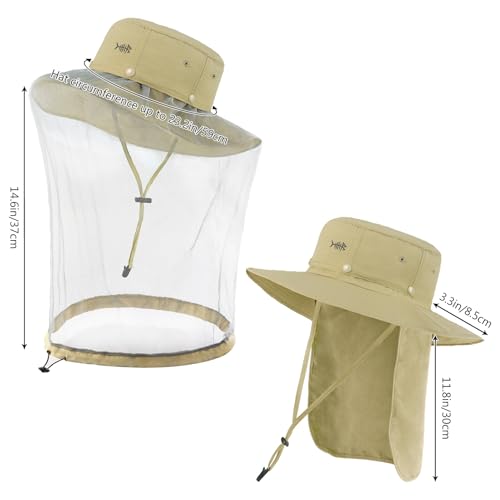 Image of BASSDASH UPF 50+ Mosquito Sun Hat with Hidden Head Net and Neck Flap for Men Women Outdoor Fishing Hiking Camping