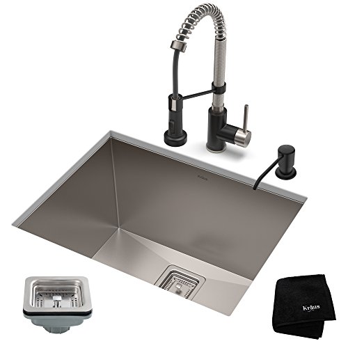 🔥 KRAUS KHU24L-1610-53SSMB Set with Pax Laundry Utility Sink and Bolden Commercial Pull Faucet in Stainless Steel Matte Black Kitchen Sink & Faucet Combo, Soap Dispenser