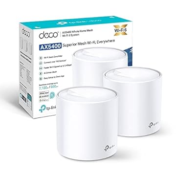 TP-Link Deco X60(3-pack) Nuova Versione AX5400Mbps Mesh Router Wi-Fi 6, Router e Ripetitore, 160MHz, 3 Pezzi con Copertura Fino a 660㎡, Ideale Per Case Grandi, Compatibile con Amazon Alexa