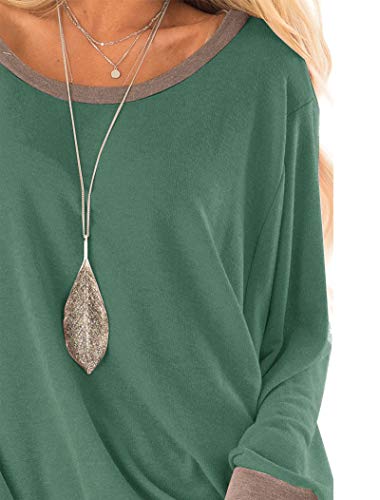 Fallorchid Women's Long Sleeve Crew Neck Tunics Loose Fit Casual Color Block Tops (Small, Green) — view 3