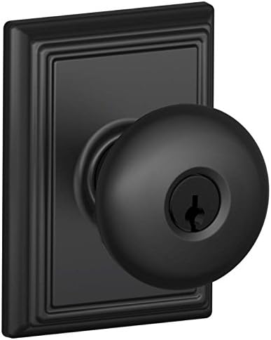 Schlage F51A-PLY-ADD - Juego de pomos para puerta de entrada con llave Plymouth con Addison R, color negro mate