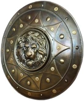 Medieval Spartan Bronze Lion Shield – 22" Decorative Round Shield | Handcrafted Cosplay & LARP Shield | Wall Display Knight Armor