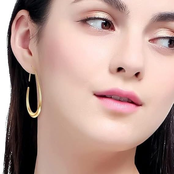 coadipress Gold Teardrop Hoop Earrings for Women 14k Gold Plated Chunky Large Oval Pull Through Hoop Earrings Geometric Statement Waterdrop Hoop Earrings Jewelry Gifts - Image 4