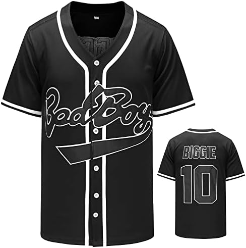 Aolapo 90s Outfit for Men, Unisex Badboy #10 Hip Hop Party Loose Baseball Jersey Shirt Clothing Women (S, Black)