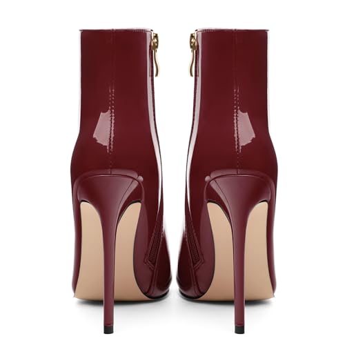 FOGEENA Ankle Boots for Women Pointed Toe Stiletto High Heel Patent Leather Side Zipper 4.7 Inch Short Booties Sexy Wedding Dating Work Fall Shoes4