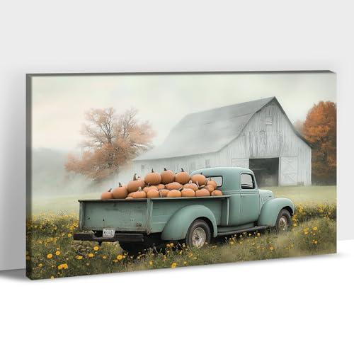 CXVU Farmhouse Fall Canvas Wall Art - Old Truck and