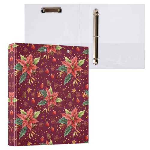 リングファイル ルーズリーフ バインダー a4 クリスマス ポインセチア Dリング 3穴 200枚収納 クリップ&収納ポケット付き 書類整理 事務用品