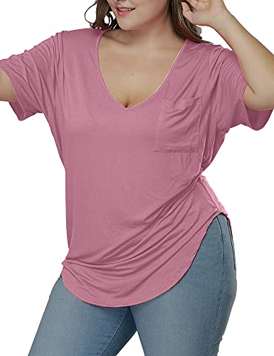 Allegrace Womens Casual Scoop Collar Plus Size T Shirts Summer Tops Tee Pink Xxxl #TOP3