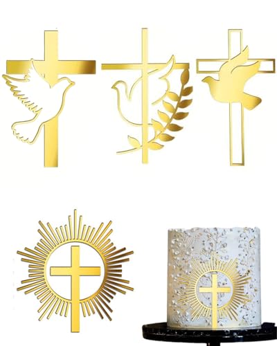 TBCDS 4 Pezzi Topper Torta Croce, Decorazioni Torta Prima Comunione,