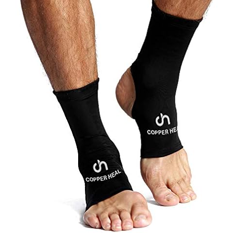 Ankle Compression Sleeve by COPPER HEAL (Pair) - Highest Copper Infused Socks Arch Support Foot Swelling Achilles Tendon Joint Pain Plantar Fasciitis Sports Injury (L) Cover