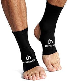 COPPER HEAL ANKLE Compression Sleeve (PAIR) - Highest Copper Infused Socks Arch Support Foot Swelling Achilles Tendon Joint Pain Plantar Fasciitis Sports Injury (L - pair)